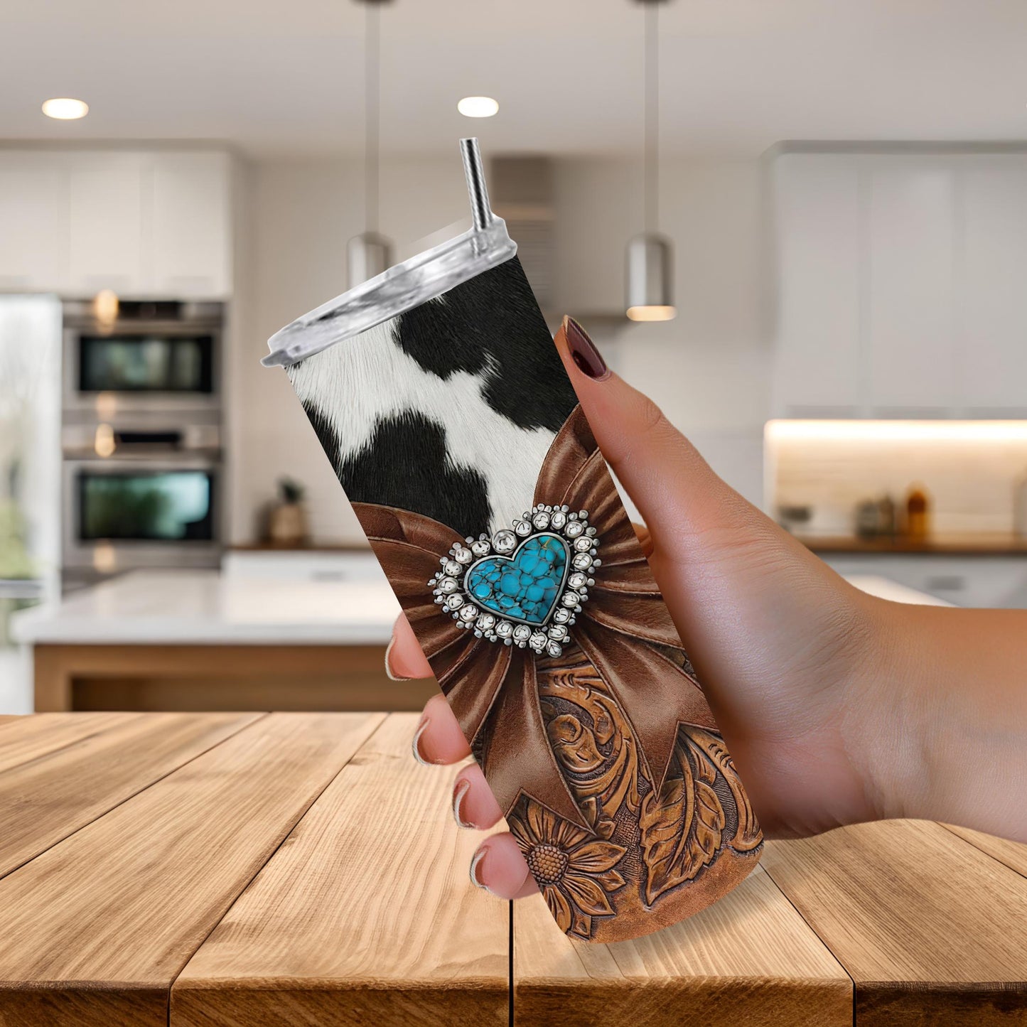 Cowhide and Tooled leather look Tumbler